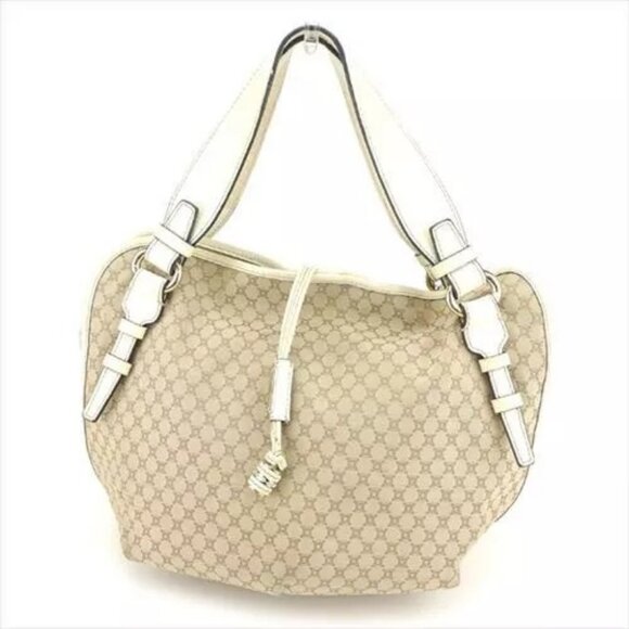 Celine Tote bag Macadam Beige Canvas Leather Woman Authentic Used